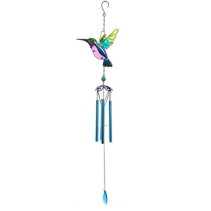 Hummingbird-themed garden accessory in metal and glass