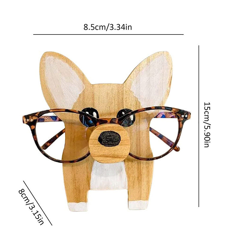 Wooden animal eyeglasses holder corgi design